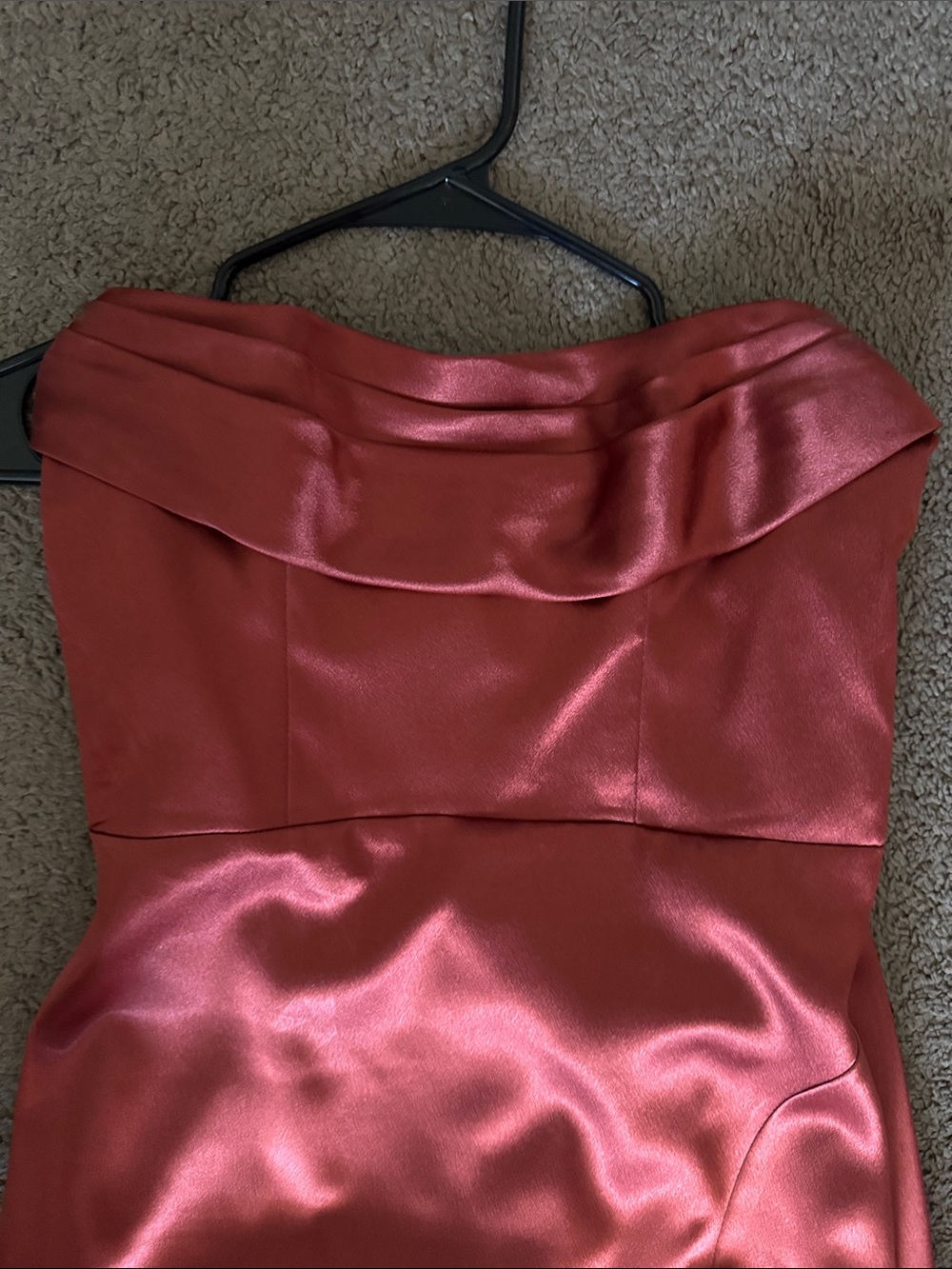 Azazie Rust Satin Strapless Ruffled Gown - Picture 3 of 4